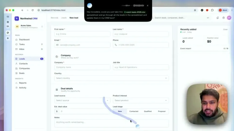 Incredible entering leads from a spreadsheet into a CRM in the browser