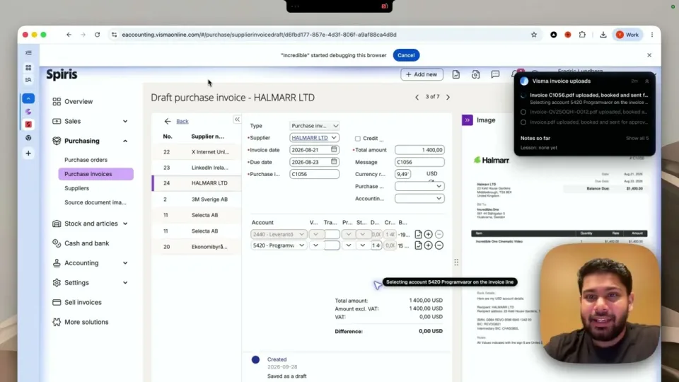 Incredible entering a supplier invoice in an accounting system after being shown once