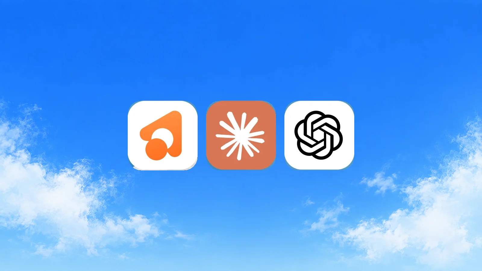 The app icons of Incredible, Claude and ChatGPT on a blue sky