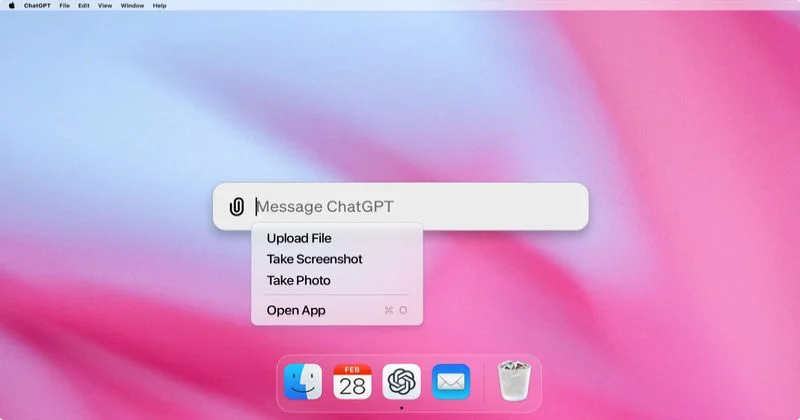The ChatGPT Mac app open over another app with its quick prompt
