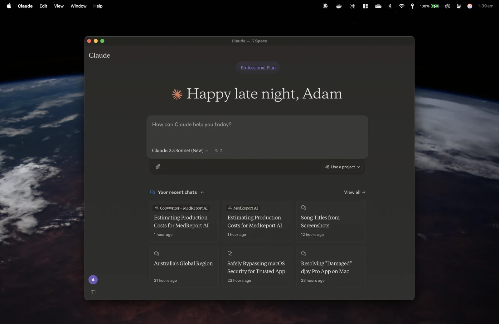The Claude Mac app working on local files through Cowork