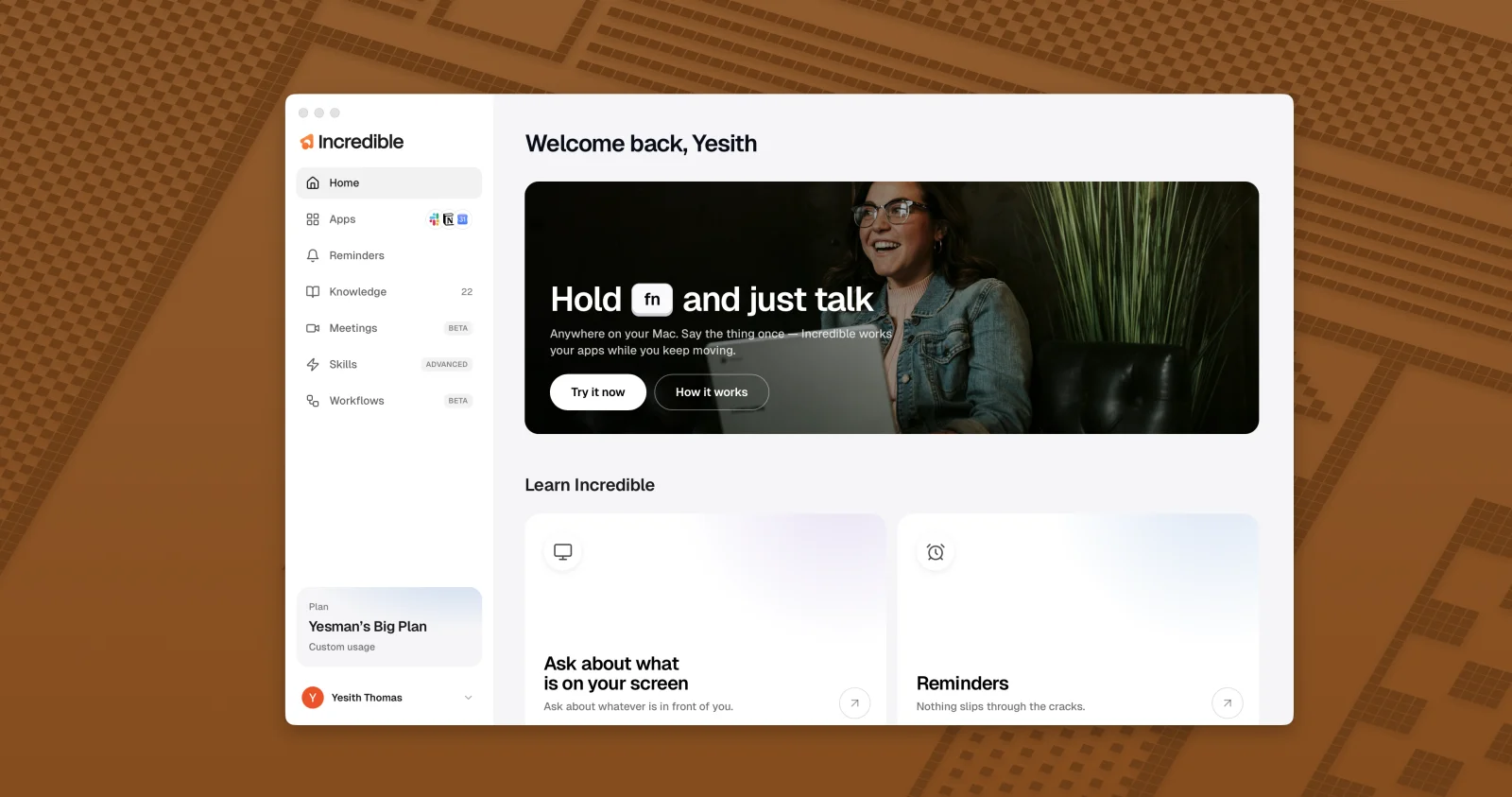 Incredible running a voice command to finish a task inside a Mac app
