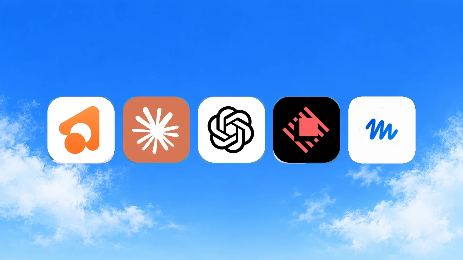 The app icons of Incredible, Claude, ChatGPT, Raycast and Meta Muse, in the list’s order, on a blue sky