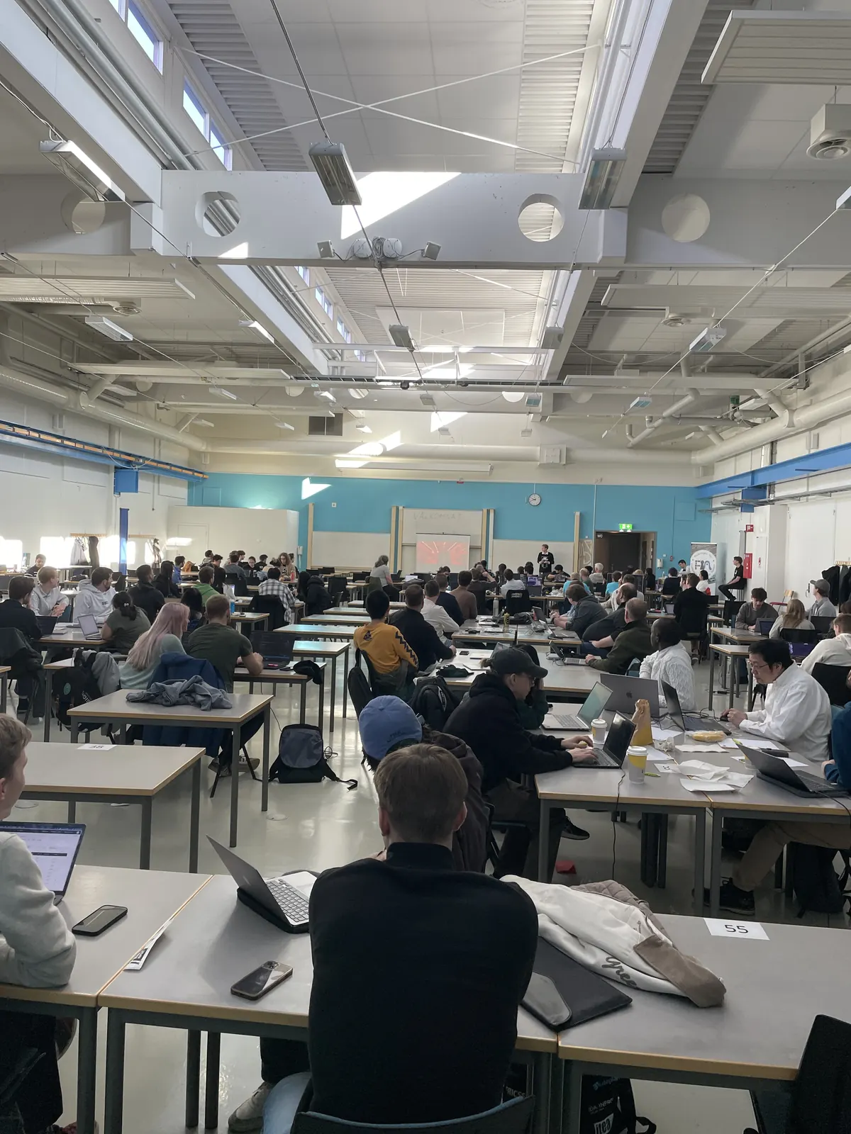 The hackathon hall at Linköping University, full of competing teams