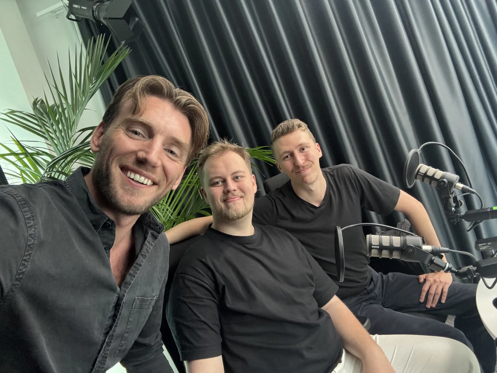 Philip Alm with the AI Podcast Sweden hosts in their studio