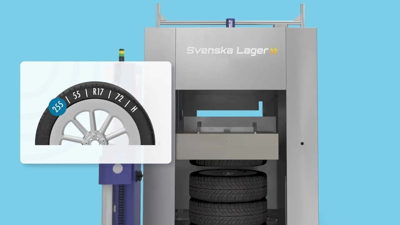 The Wheelscan machine, a tyre measurement station, with a detail view of a scanned tyre tread