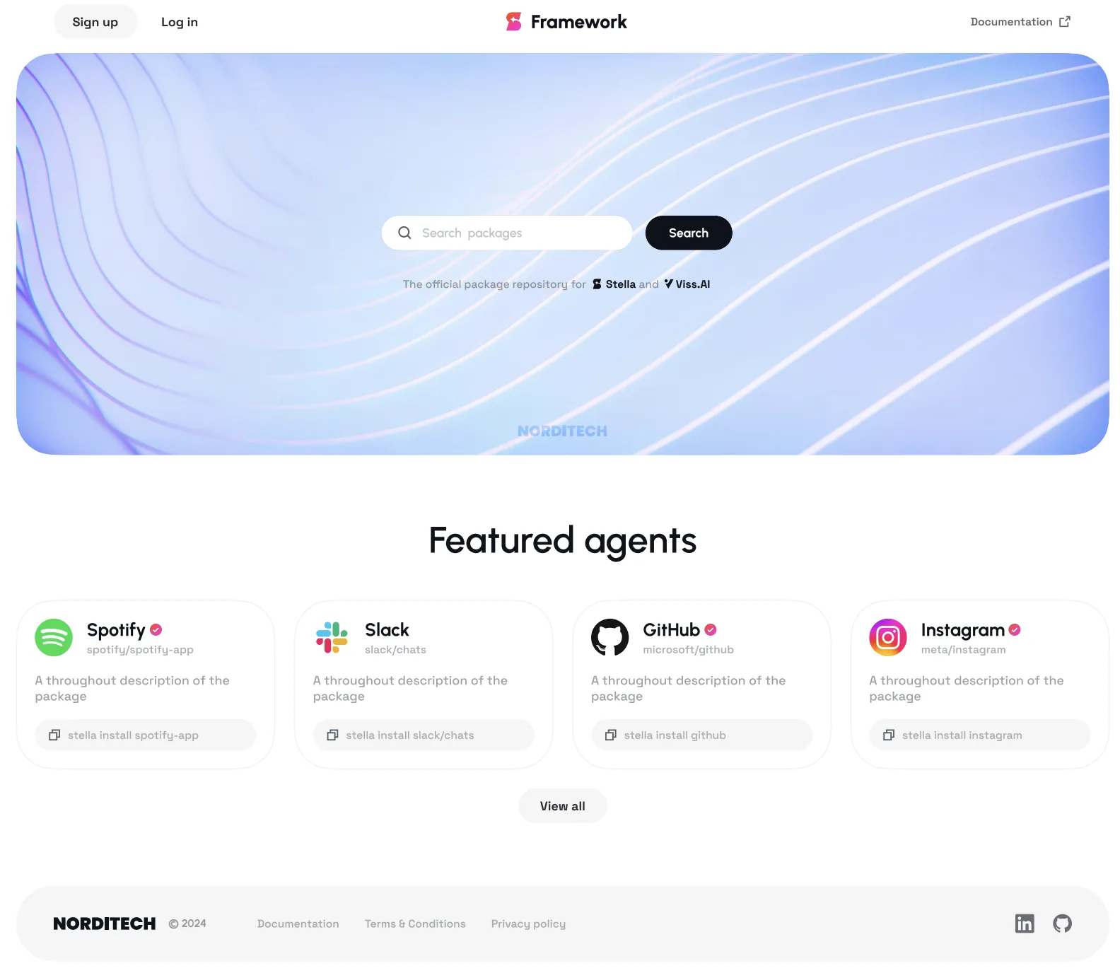 The Framework package repository, where agents for services like Slack and GitHub are installed from