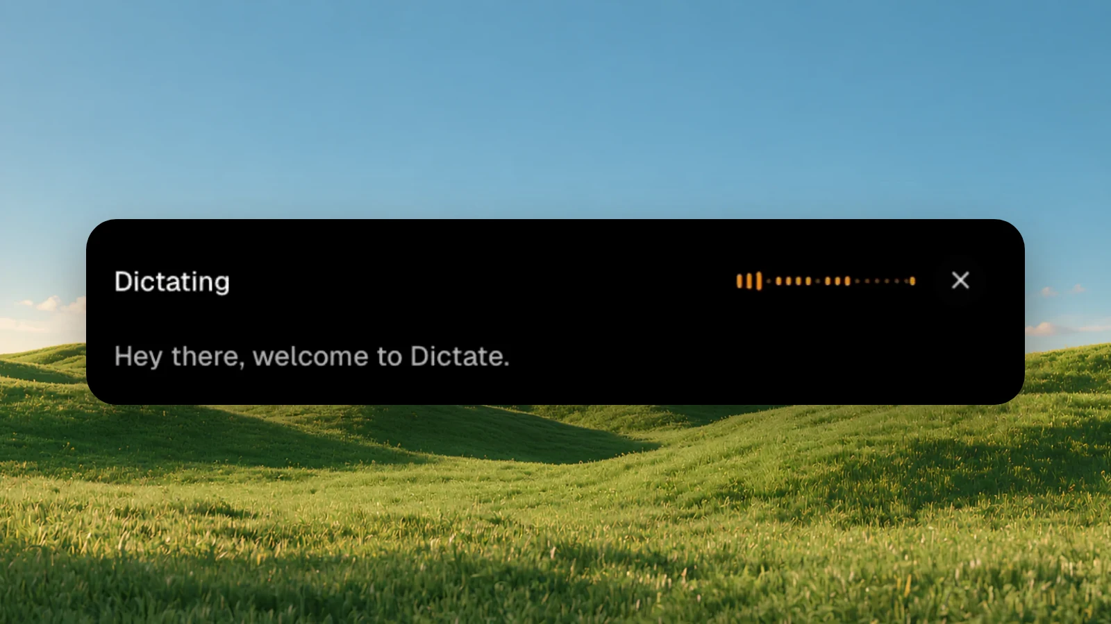 The Incredible dictation bar listening, with a waveform and the spoken words appearing as text