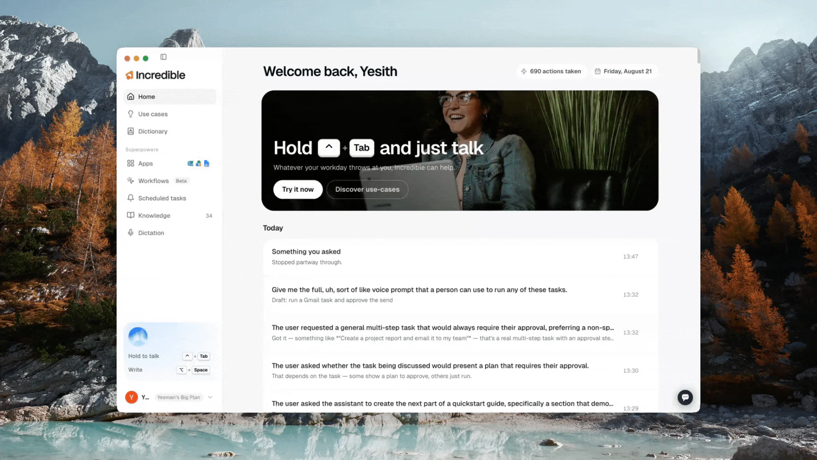 The Incredible assistant running on a Mac desktop